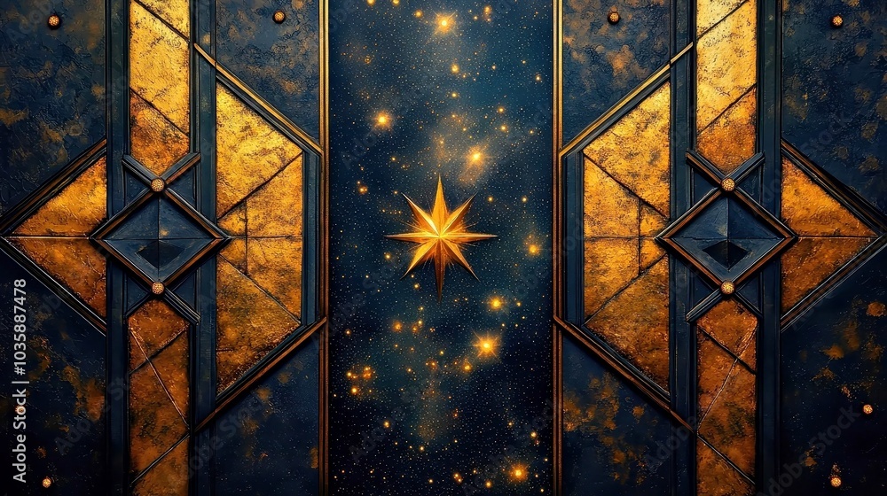 Fototapeta premium Elegant Celestial Design with Golden Star and Dark Texture