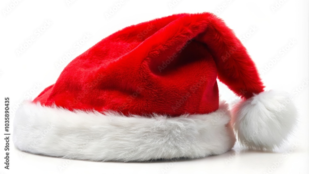 Classic santa claus hat is lying on a pure white background Classic santa claus hat is lying on a pure white background