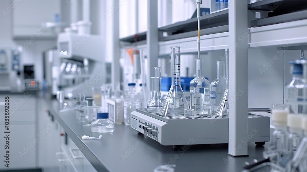 Precision lab instruments on a sterile bench, captured in high resolution, emphasizing clean lines and sharp detail Precision lab instruments on a sterile bench, captured in high resolution, emphasizing clean lines and sharp detail