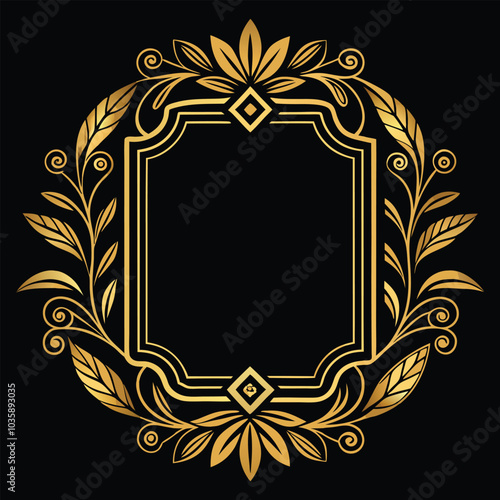 An ornate gold border A decorative picture frame with a sleek black background . Ai Generated