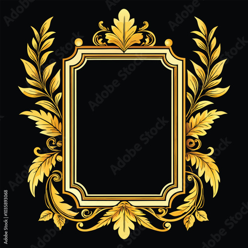 An ornate gold border A decorative picture frame with a sleek black background . Ai Generated