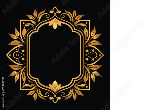 An ornate gold border A decorative picture frame with a sleek black background . Ai Generated