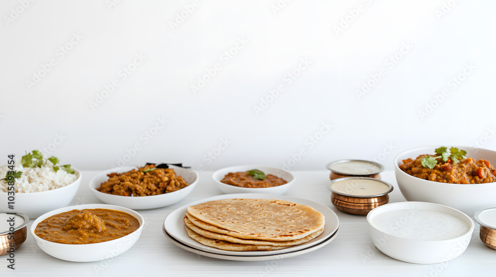 White Dining Room with a Dining Table Set for Indian Food – Elegant Dining Experience White Dining Room with a Dining Table Set for Indian Food – Elegant Dining Experience