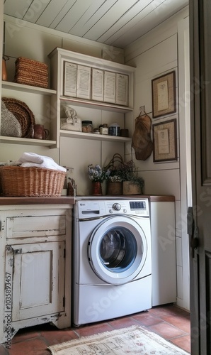 White washer in vintage laundry room.