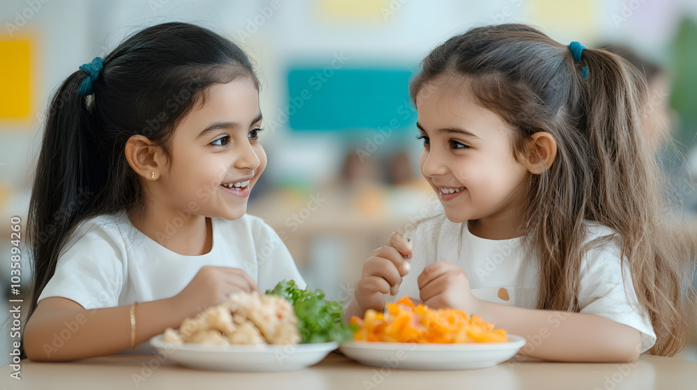 Two Indian Schoolgirls Having Lunch – Joyful Moments of Friendship and School Life Two Indian Schoolgirls Having Lunch – Joyful Moments of Friendship and School Life