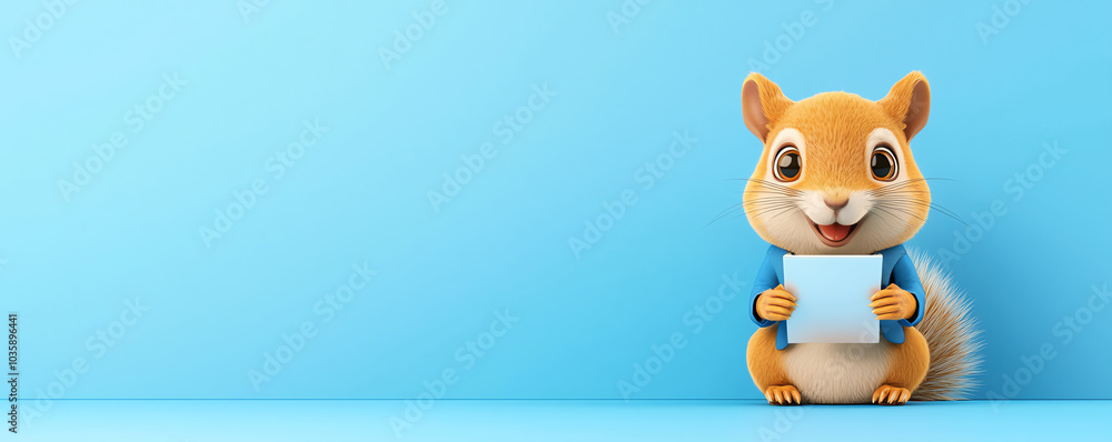 Fototapeta premium Squirrel in a business suit, sitting at a corporate desk, 3D illustration