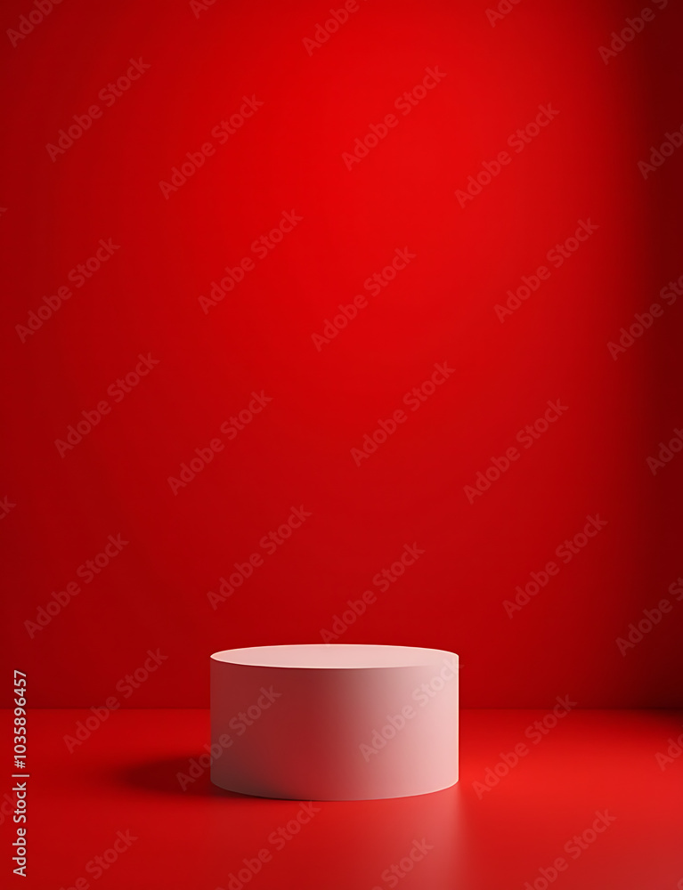 Luxury podium features a red background platform for premium product display and presentation. Luxury podium features a red background platform for premium product display and presentation.