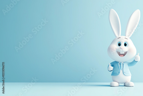 Cute bunny in a tailored business suit, leading a meeting, 3D illustration