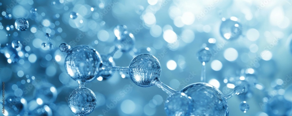 Abstract Blue Water Molecule, Concept of Purity, Cleanliness, and Hydration. Abstract Blue Water Molecule, Concept of Purity, Cleanliness, and Hydration.