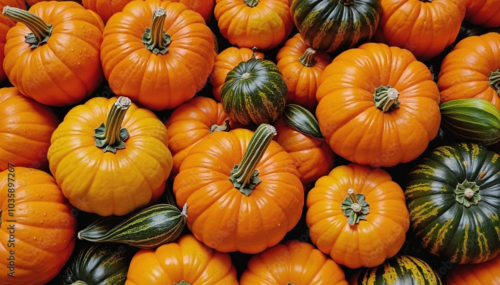 Decorative pumpkins on an orange background Decorative pumpkins on an orange background