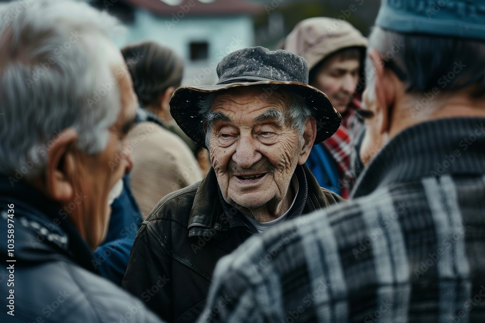 Senior man with a hat on the street. Senior man with a hat on the street.