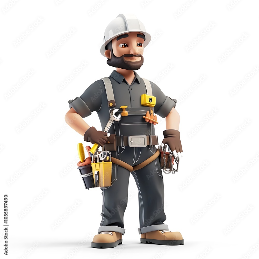 3D Cartoon Construction Worker with Tools Handyman Illustration 3D Cartoon Construction Worker with Tools Handyman Illustration