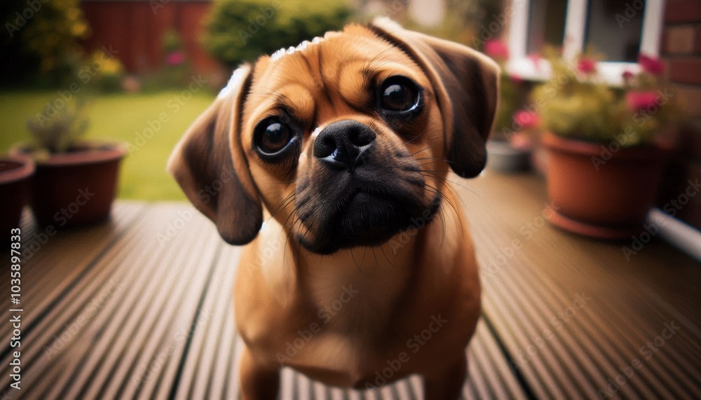 Puggle tilting its head in curiosity. Puggle tilting its head in curiosity.