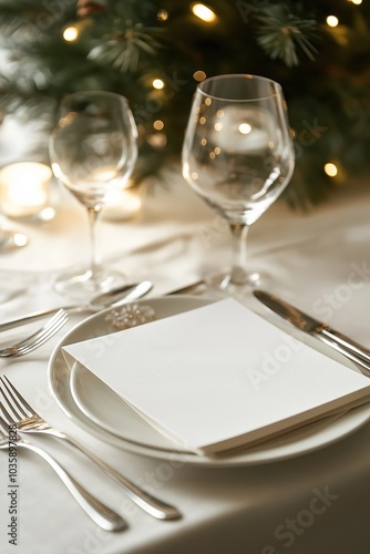 Wallpaper Mural A white table setting with a plate, fork, knife, and two wine glasses. The wine glasses are empty and the tablecloth is white Torontodigital.ca