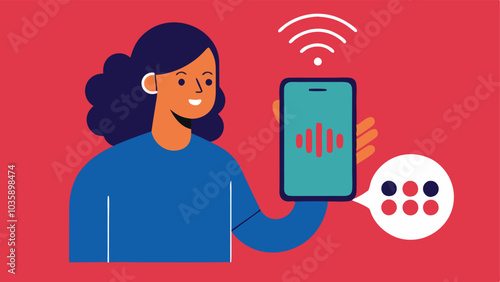 Voice Commands Interface An illustration of a user speaking to their smartphone with sound waves emanating from the device representing voice command functionality for handsfree