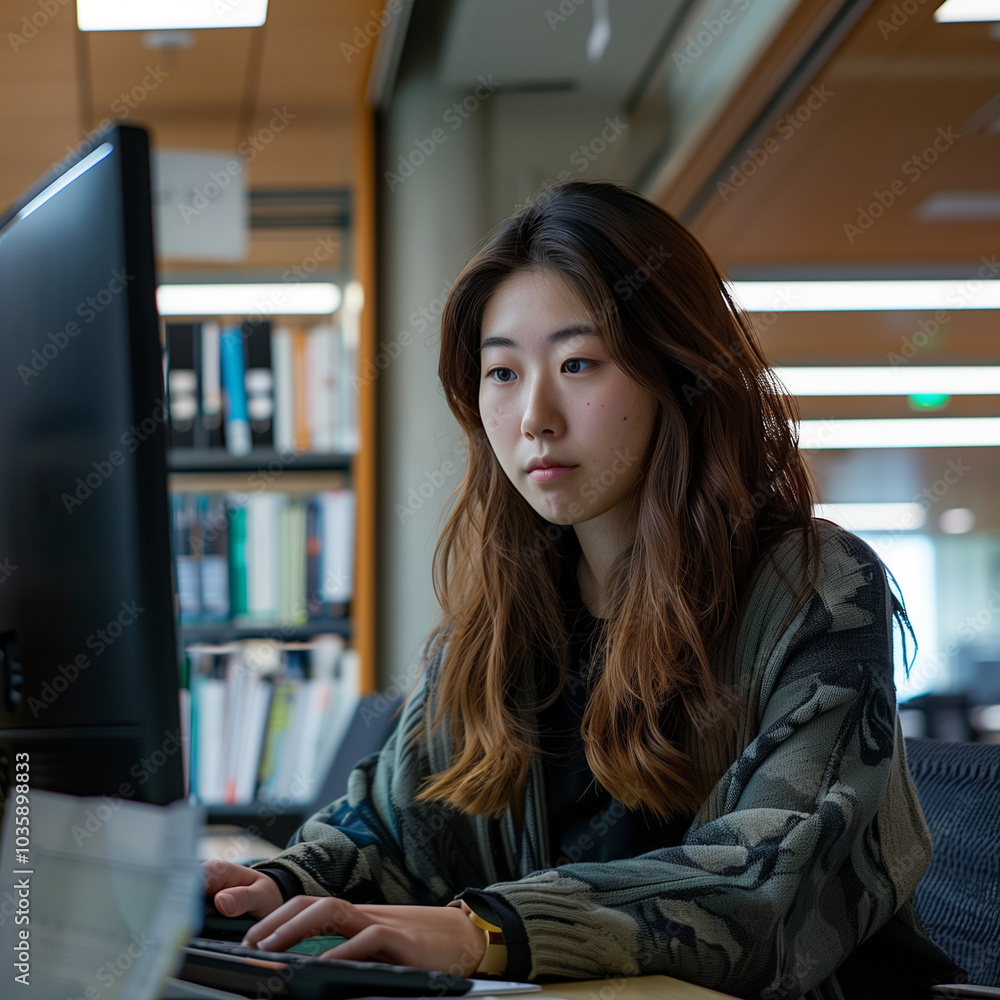 Focused Woman Working at Home Office Desk in a Modern Workspace Focused Woman Working at Home Office Desk in a Modern Workspace