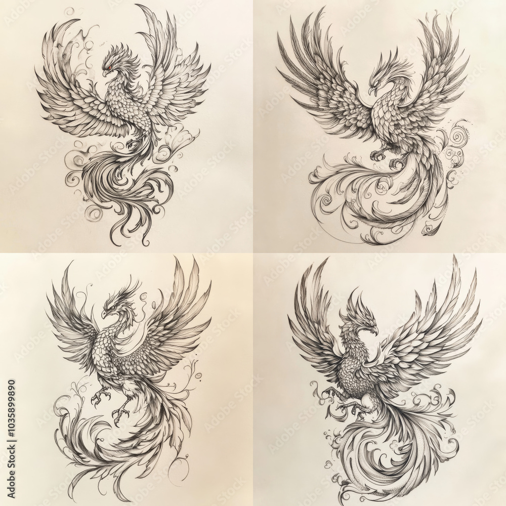 Obraz premium Line work phoenix tattoo design