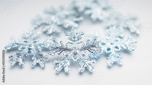 Close Up Of Silver Snowflakes On White Background