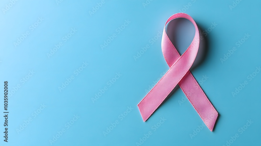 Pink ribbon on a blue background, brest cancer month november, created with Generative AI technology. Pink ribbon on a blue background, brest cancer month november, created with Generative AI technology.