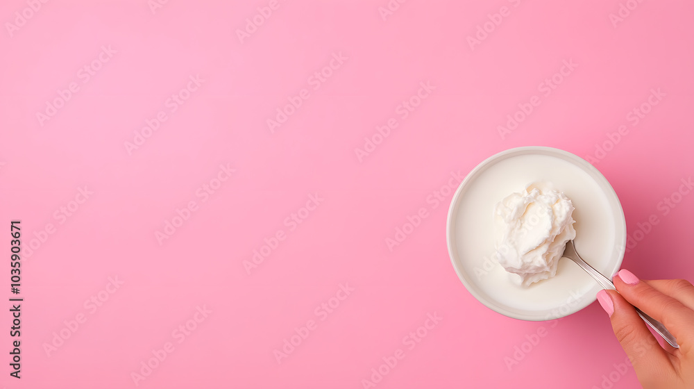 Female Hand Putting a Spoon of Yogurt – Healthy Eating and Culinary Preparation Female Hand Putting a Spoon of Yogurt – Healthy Eating and Culinary Preparation