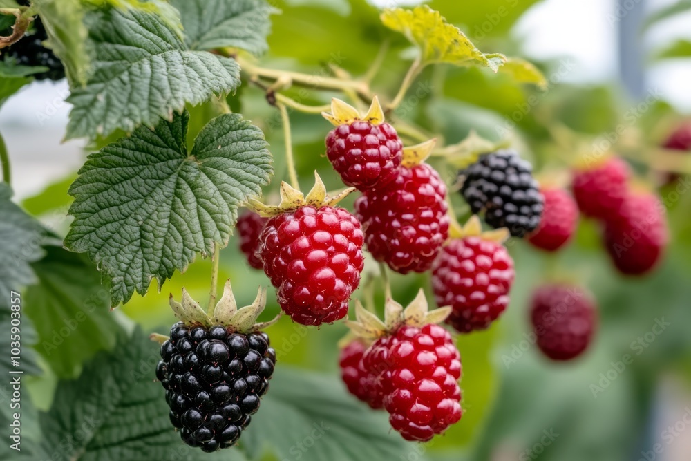 Wineberry and Dewberry vines growing together, forming a thick, wild bramble Wineberry and Dewberry vines growing together, forming a thick, wild bramble