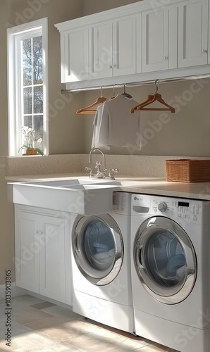 Wallpaper Mural White laundry room with washer, dryer, and sink. Torontodigital.ca