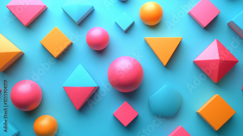 multicolored geometric shapes on a blue background forming a pattern, background photo