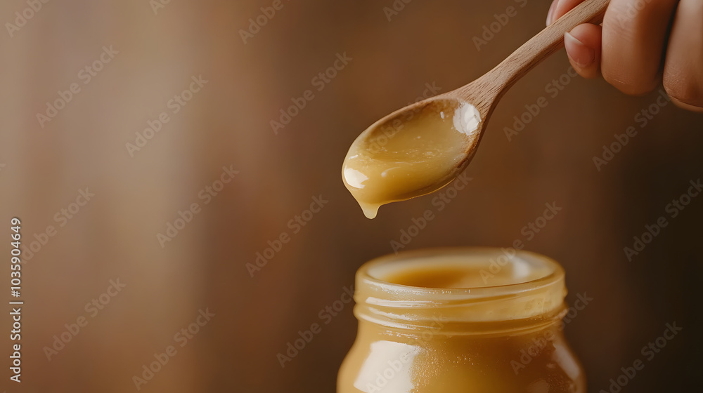 Ghee Bottle and Ghee on a Spoon – Traditional Cooking Ingredient and Culinary Delight Ghee Bottle and Ghee on a Spoon – Traditional Cooking Ingredient and Culinary Delight