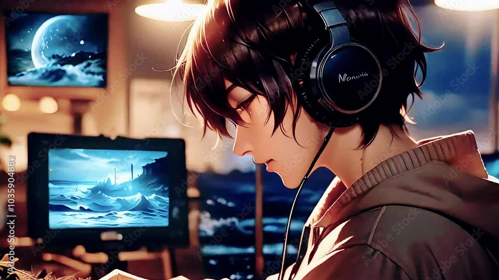 Lofi animation. Seamless loop. boy listening the music. Assets were ...