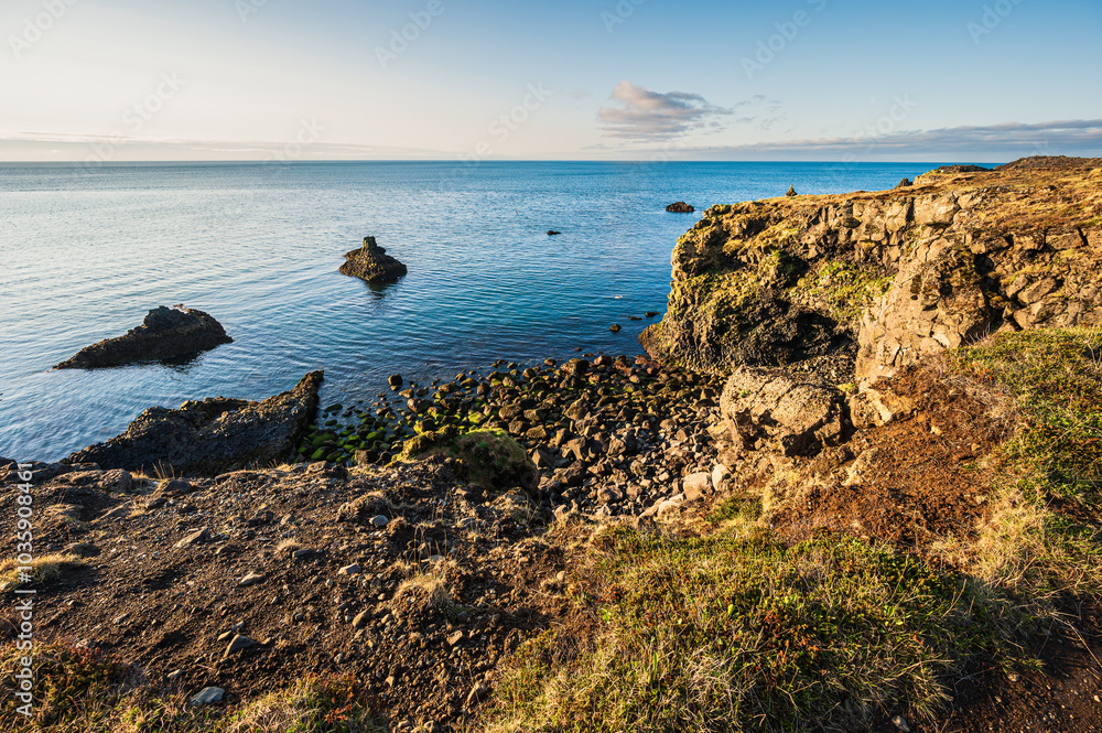 sunrise along the trail from Arnarstapi to Hellnar on the Snaefellnes Peninsula, Iceland