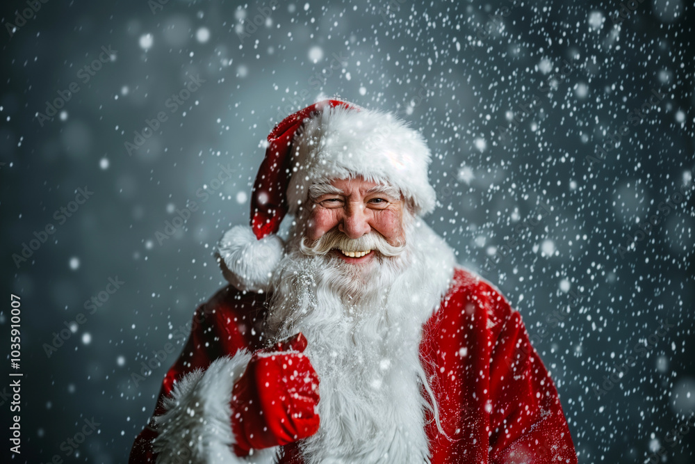 Portrait of smiling Santa Claus in winter with falling snow Portrait of smiling Santa Claus in winter with falling snow