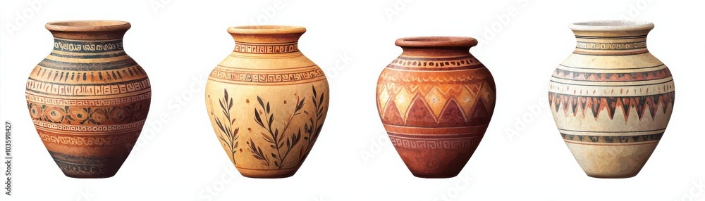 Traditional Greek pottery, historical element, earthy tones, isolated on white background Traditional Greek pottery, historical element, earthy tones, isolated on white background