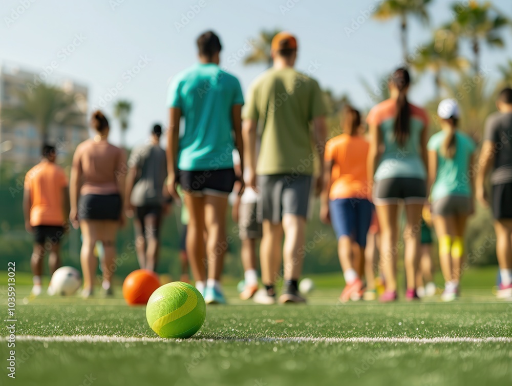 Active Employees Engaging in Vibrant Company Sports Activities on Sports Field Background Active Employees Engaging in Vibrant Company Sports Activities on Sports Field Background