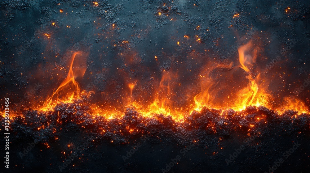 Intense flames dance across a dark, textured surface, creating a dramatic contrast. Intense flames dance across a dark, textured surface, creating a dramatic contrast.