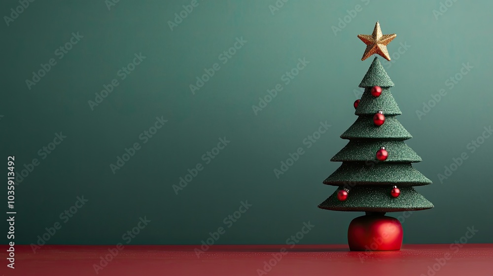 Contemporary Christmas tree in green and red, showcasing minimalist style for modern holiday greetings with subtle seasonal warmth Contemporary Christmas tree in green and red, showcasing minimalist style for modern holiday greetings with subtle seasonal warmth