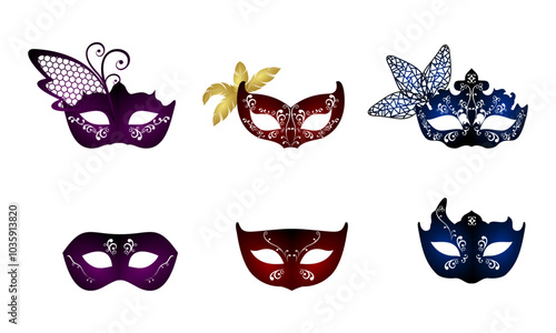 carnival mask or party mask for couple set vector illustration isolated on white background.