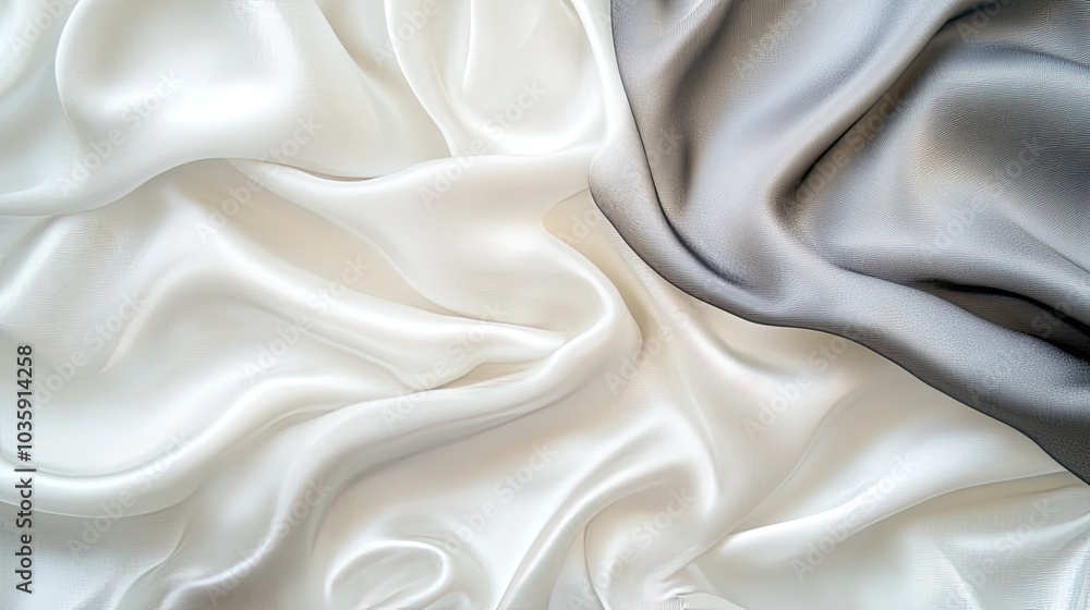 Fototapeta premium Gentle white and gray satin texture, smoothly blurred for a modern and sophisticated fabric design, perfect for chic backgrounds
