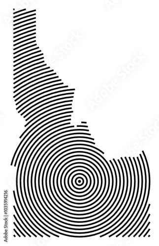 Symbol Map of the State Idaho (United States of America) showing the state with a series of circular black lines on white background