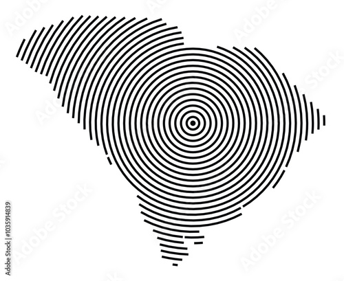 Symbol Map of the State South Carolina (United States of America) showing the state with a series of circular black lines on white background