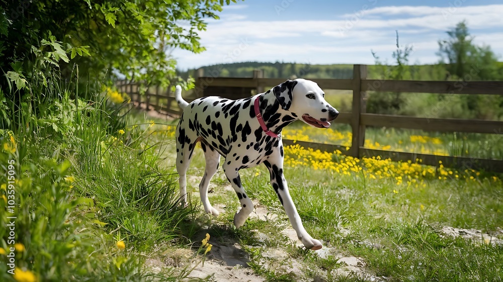Dalmatian Dog Walking Outdoor Dalmatian Dog Walking Outdoor