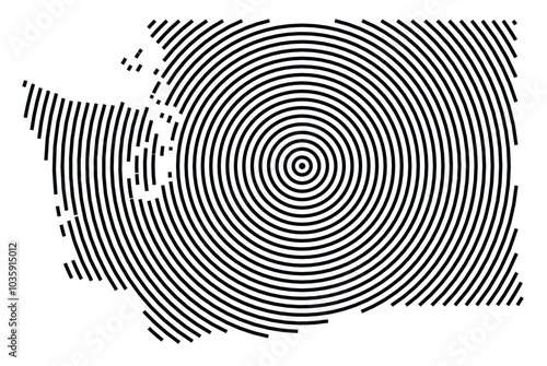 Symbol Map of the State Washington (United States of America) showing the state with a series of circular black lines on white background