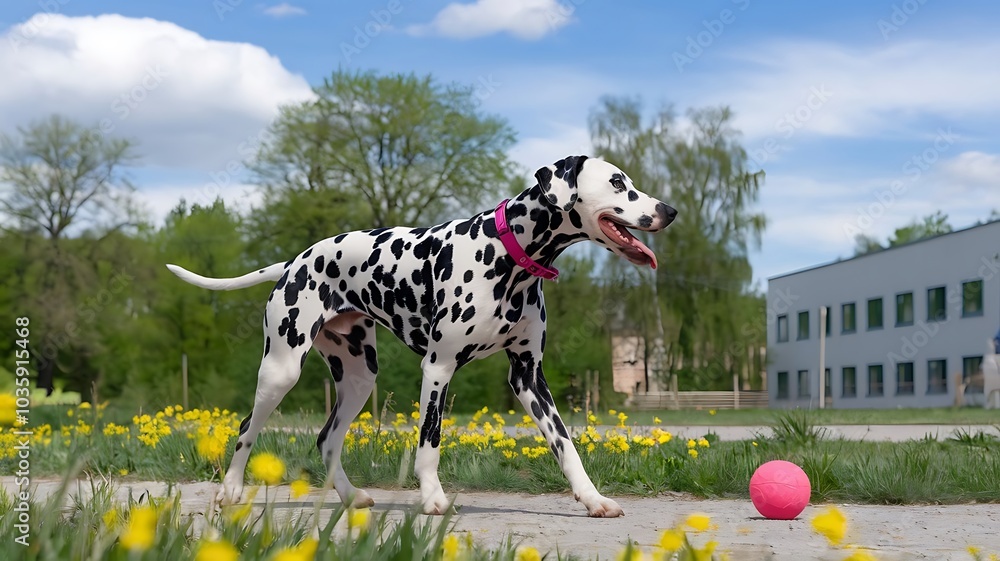 Dalmatian Dog Walking Outdoor Dalmatian Dog Walking Outdoor
