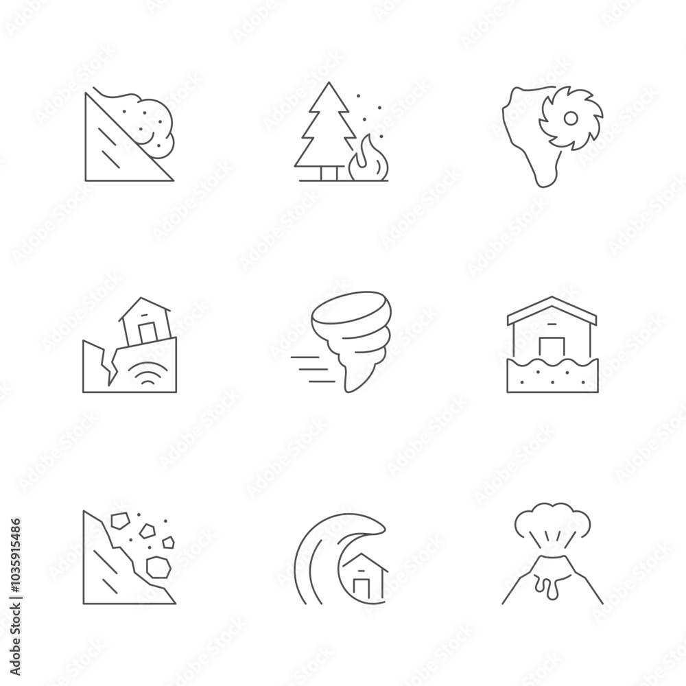 Set line icons of natural disaster Set line icons of natural disaster