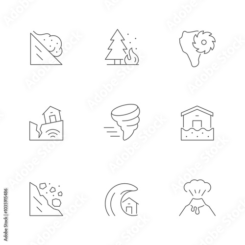 Set line icons of natural disaster