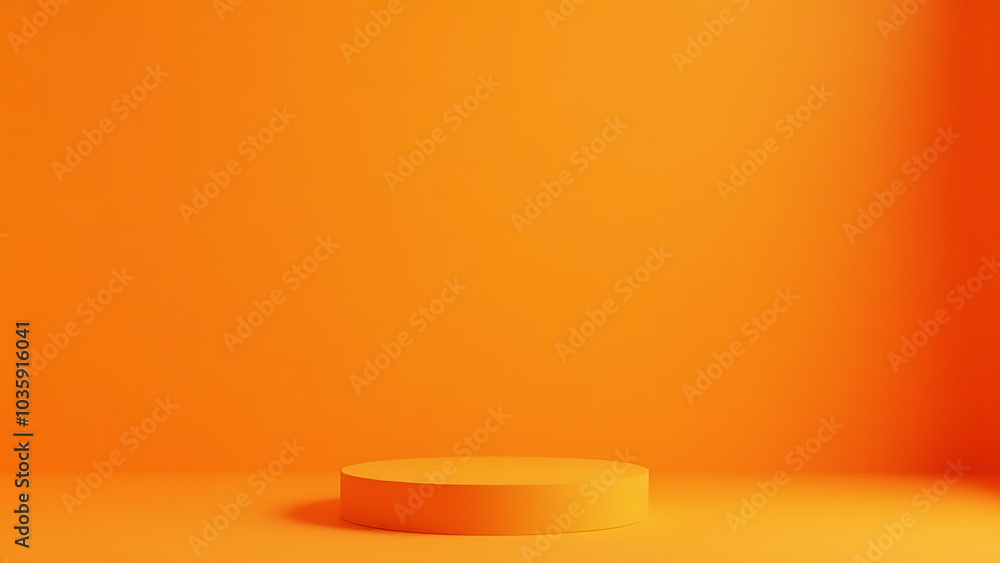 Vibrant orange background paired with beige podium creates visually appealing product display and presentation setup. Vibrant orange background paired with beige podium creates visually appealing product display and presentation setup.
