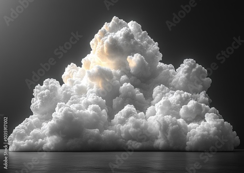 Dramatic fluffy clouds against a stark black background, evoking a sense of mystery.