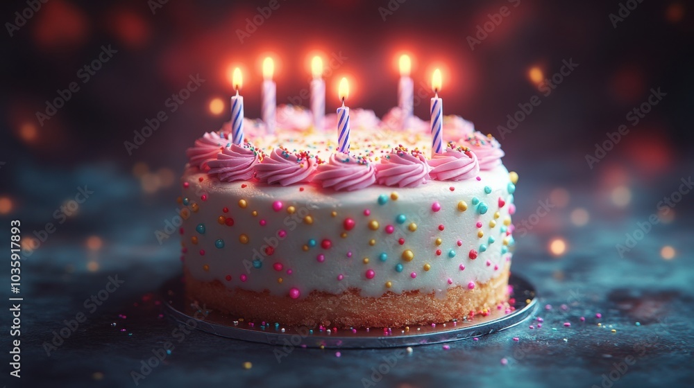 Colorful birthday cake with lit candles and vibrant sprinkles, creating a festive and joyful atmosphere. Colorful birthday cake with lit candles and vibrant sprinkles, creating a festive and joyful atmosphere.