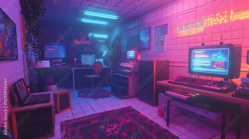 Retro 80s Vaporwave Scene 8K Realistic Lighting Retro 80s Vaporwave Scene 8K Realistic Lighting