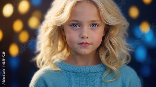 Blue-Eyed Blonde Child in Cozy Sweater - Minimalist Portrait