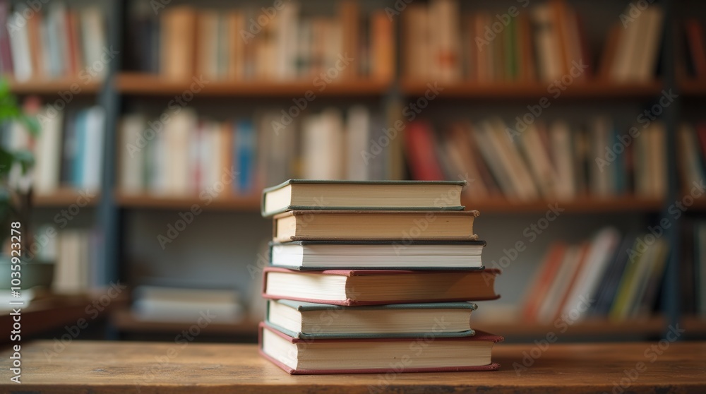 Culture concept stack of books in a bookshop or library Culture concept stack of books in a bookshop or library